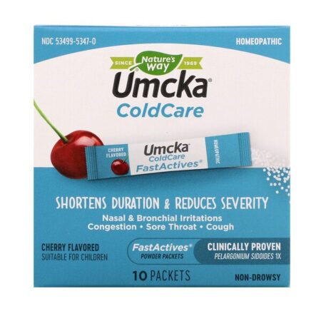 Nature's Way, Umcka, Cold Care, Fast Actives, Cherry Flavored, 10 Powder Packets