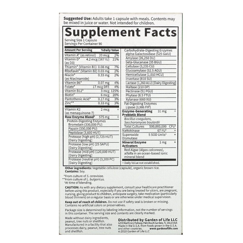 Garden of Life, RAW Enzymes, Men, 90 Vegetarian Capsules - Imagem 2