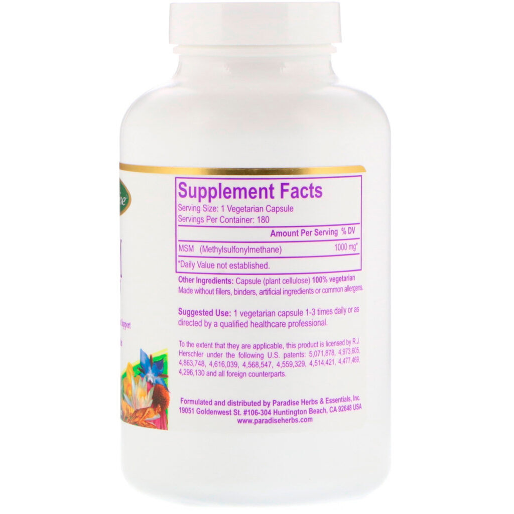 Paradise Herbs, MSM, 1,000 mg, 180 Vegetarian Capsules - Imagem 2