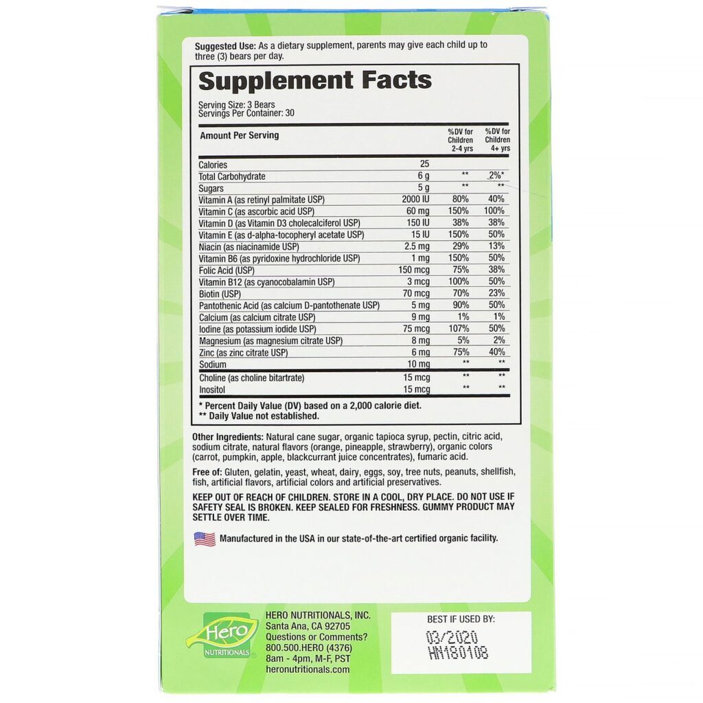 Hero Nutritional Products, Yummi Bears, Complete Multi, Vegetarian, Natural Strawberry, Orange and Pineapple Flavors, 90 Gummy Bears - Imagem 2