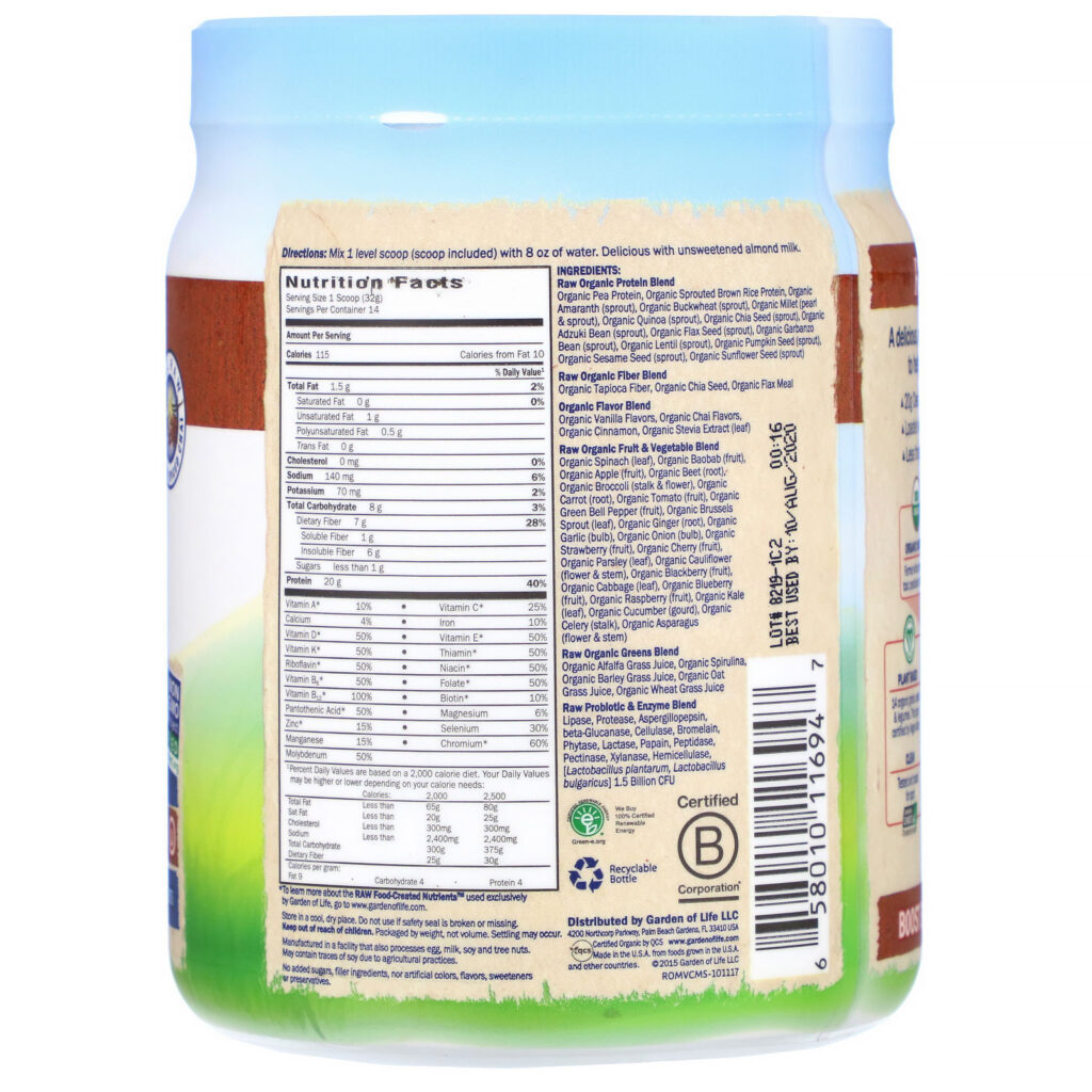 Garden of Life, Farinha Orgânica RAW, Shake e Substitutos de Refeição, Chai Condimentado de Baunilha, 454 g (16 oz) - Imagem 2