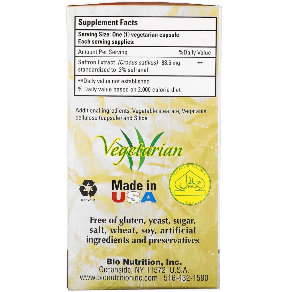 Bio Nutrition, Saffron Extract, 50 Vegetarian Capsules - Imagem 2