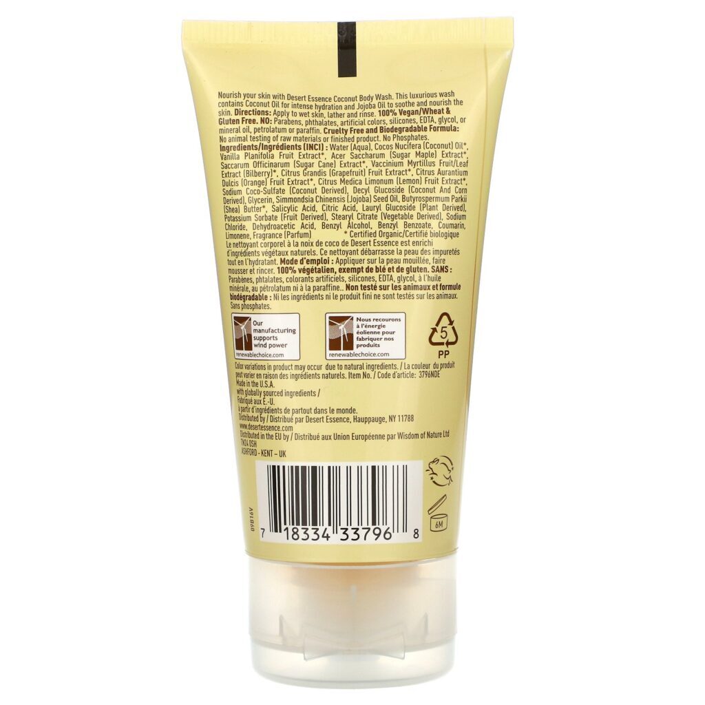 Desert Essence, Gel de Banho de Coco, Tamanho para Viagem, 44 ml - Imagem 2