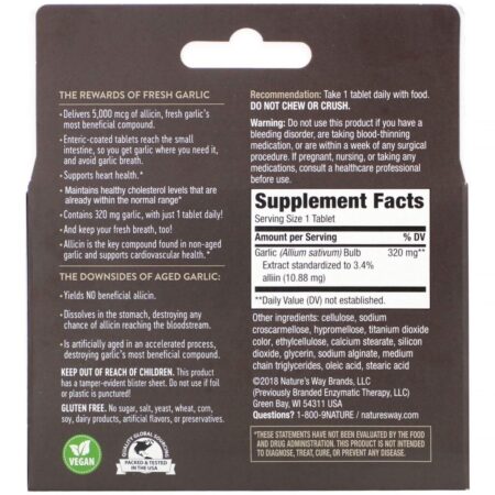 Nature's Way, Garlinase 5.000, 320 mg, 30 Comprimidos de revestimento entérico - Imagem 2