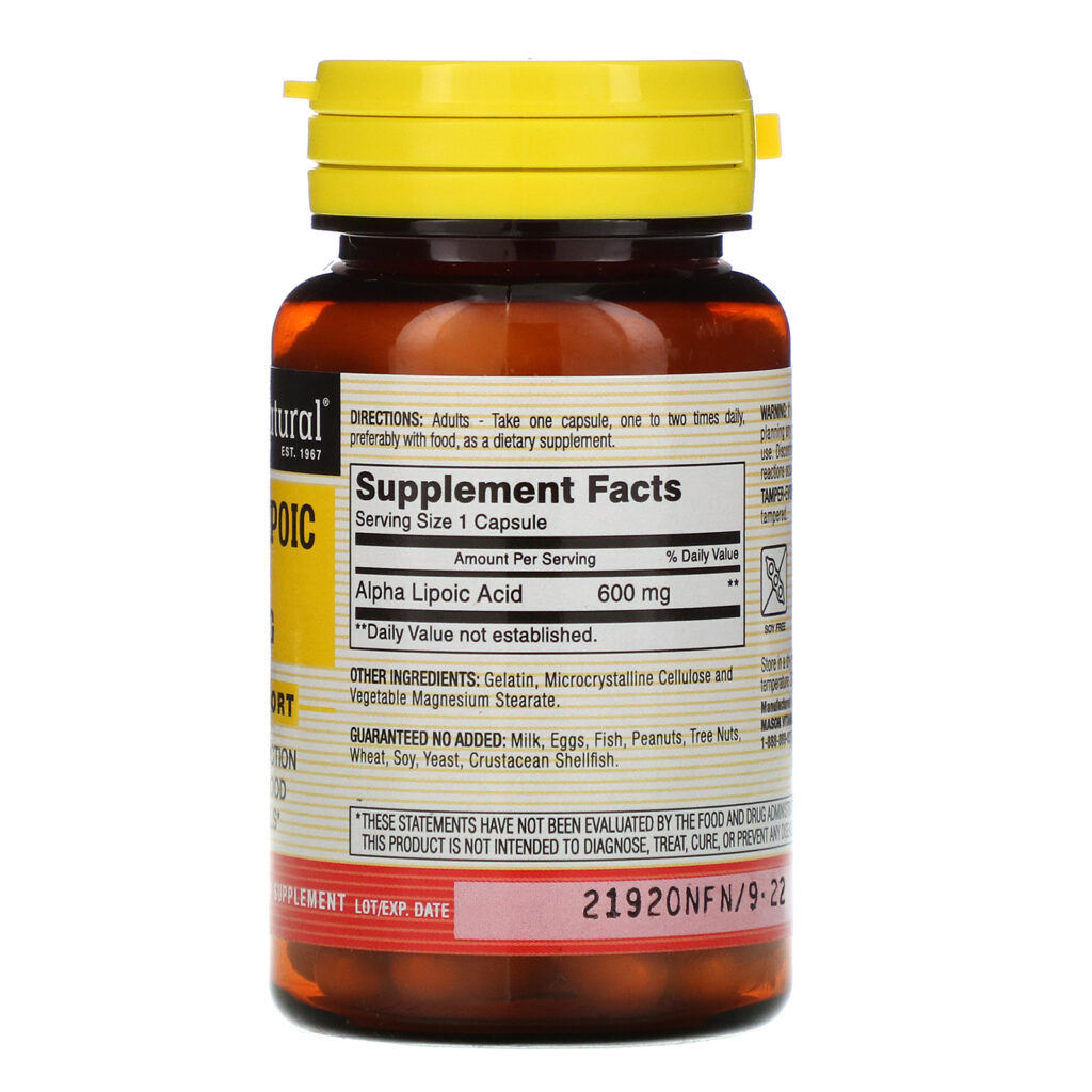 Mason Natural, Alpha-Lipoic Acid, 600 mg, 30 Capsules - Imagem 2
