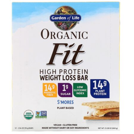 Garden of Life, Fit Orgânico, Barrinha para Perda de Peso Rica em Proteína, S'mores, 12 Barrinhas, 1,9 oz (55 g) Cada - Image 2