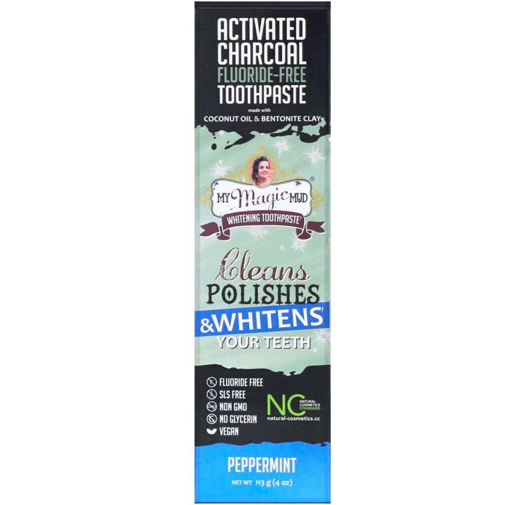 My Magic Mud, Carvão Ativado, Sem Flúor, Creme Dental Clareador, Hortelã-Pimenta, 113 g (4 oz) - Imagem 2