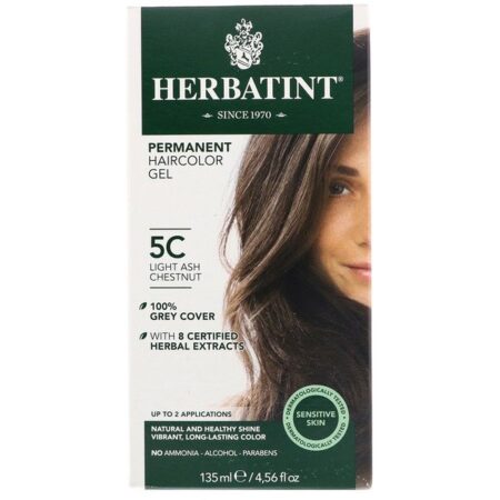 Herbatint, Permanent Herbal Haircolor Gel, 5C, Light Ash Chestnut, 4,56 fl oz (135 ml)