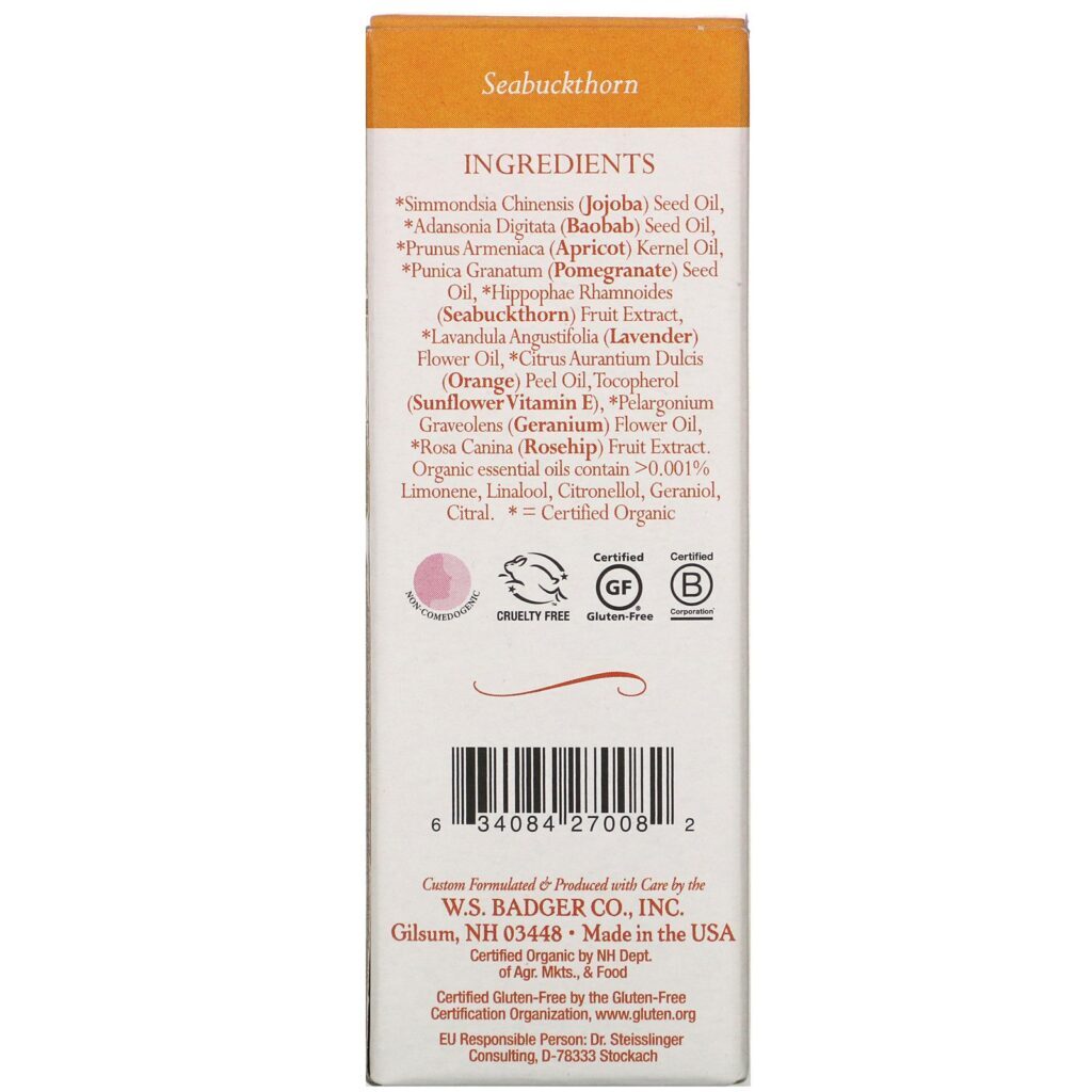 Badger Company, Face Care, Seabuckthorn Face Oil, 1 fl oz (29.5 ml) - Imagem 3