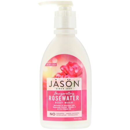 Jason Natural, Sabonete Líquido, Água de Rosas Revigorante, 887 ml