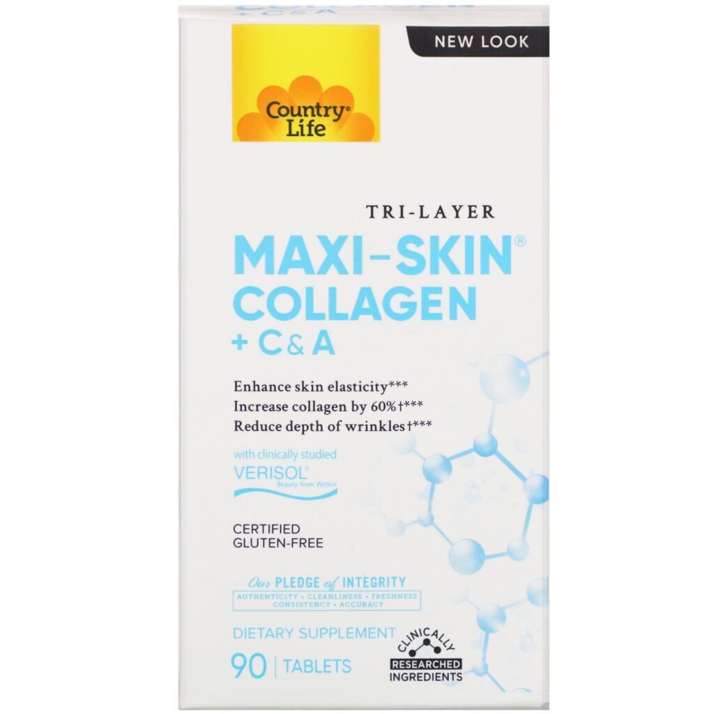 Country Life, Colágeno Tri Layer Maxi-Skin + Vitaminas C e A, 90 Comprimidos - Imagem 2