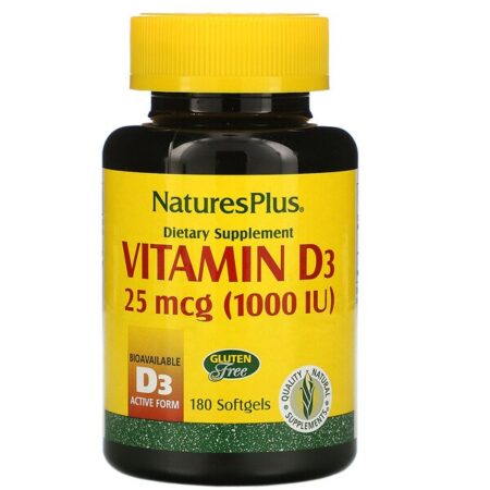 Nature's Plus, Vitamina D3, 25 mcg (1.000 UI), 180 Cápsulas Softgel