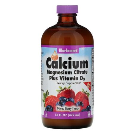 Bluebonnet Nutrition, Cálcio Líquido, Citrato de Magnésio + Vitamina D3, Sabor Natural de Frutas Vermelhas, 16 fl. oz. (472 ml)