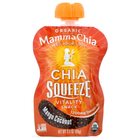 Mamma Chia, Organic Chia Squeeze, Vitality Snack, Mango Coconut, 8 Squeezes, 3.5 oz (99 g) Each - Image 3