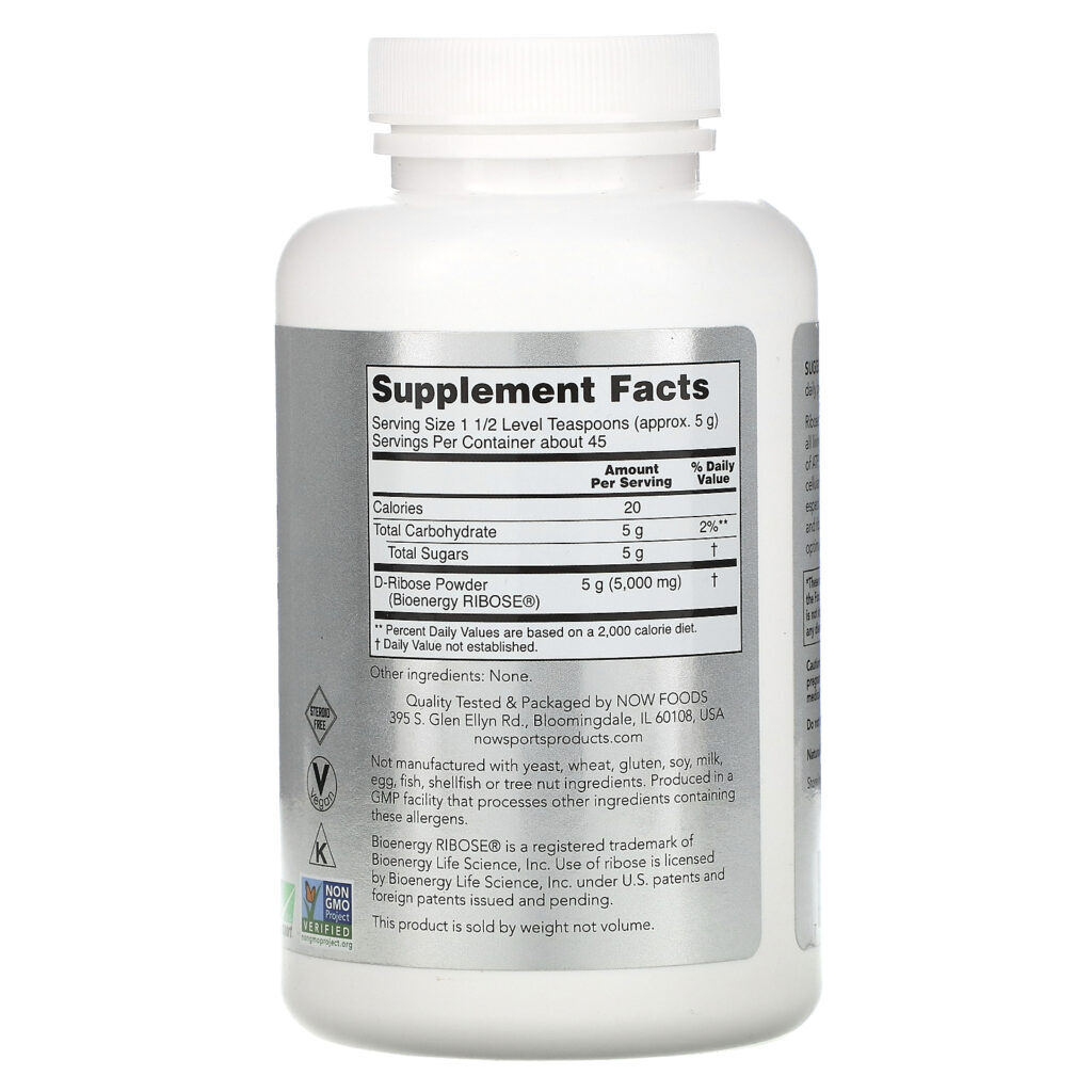 Now Foods, Atletas, D-Ribose em Pó, 8 oz (227 g) - Imagem 2