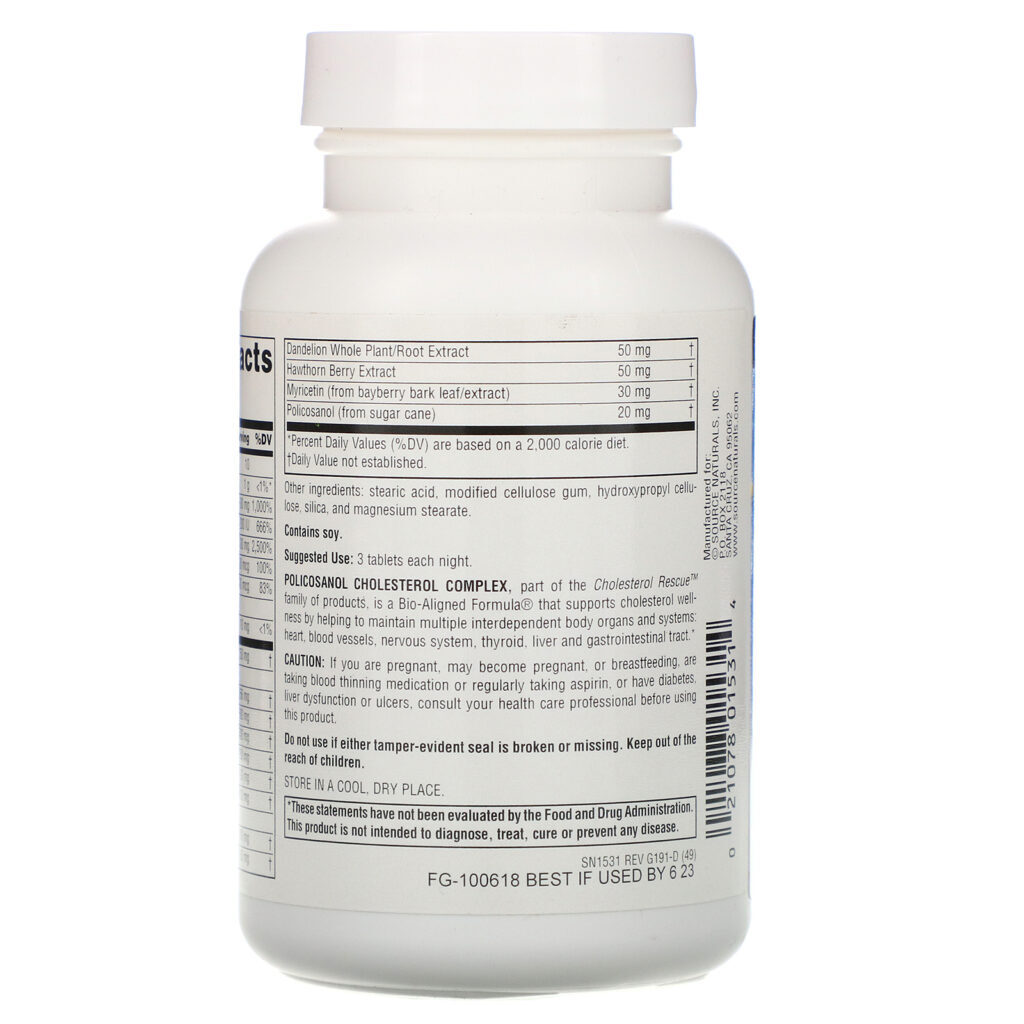 Source Naturals, Complexo Policosanol Colesterol, 60 tabletes - Imagem 2
