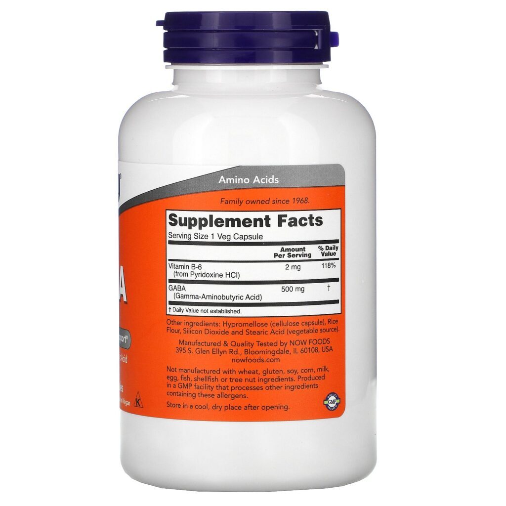 Now Foods, GABA, 500 mg, 200 Cápsulas Vegetais - Imagem 2