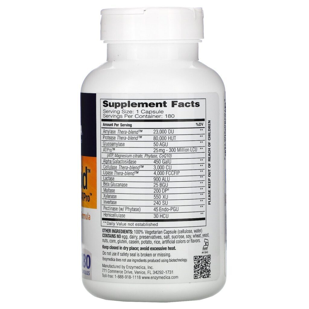Enzymedica, Digest Gold with ATPro, 180 Capsules - Imagem 2