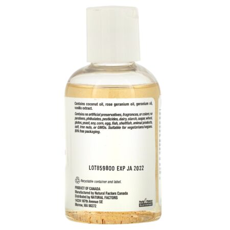 Natural Factors, WomenSense, Óleo de Coco com Óleo Essencial de Gerânio Rosa e Baunilha, 4 oz (115 ml) - Image 2