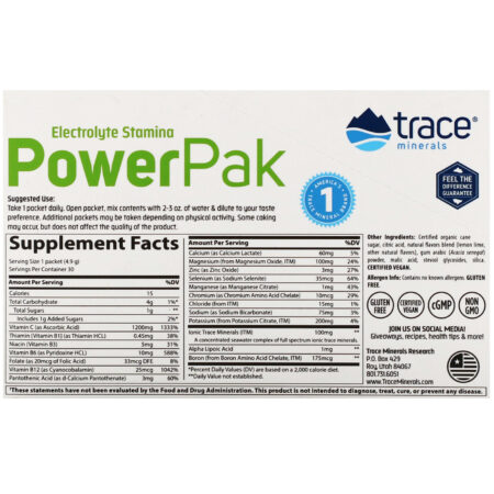 Trace Minerals Research, Electrolyte Stamina PowerPak, Lemon Lime, 30 Packets, 0.17 oz (4.9 g) Each - Image 2