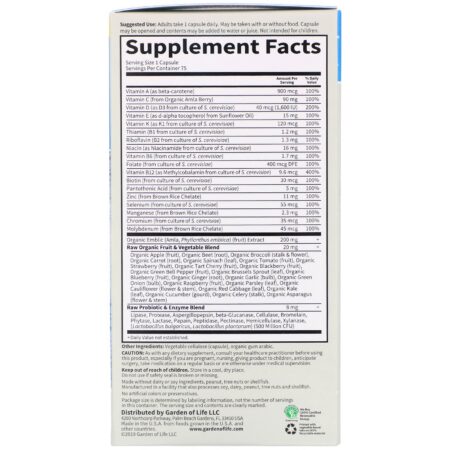 Garden of Life, Vitamin Code, RAW One, multivitamínico de administração única diária para homens, 75 cápsulas vegetarianas - Image 3