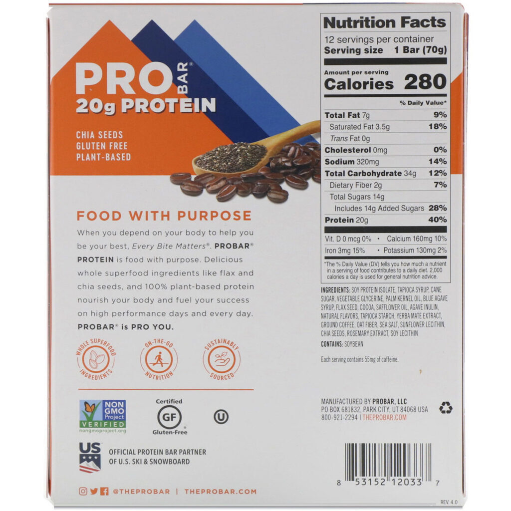 ProBar, Protein Bar, Coffee Crunch, 12 Bars, 2.47 oz (70 g) Each - Imagem 3