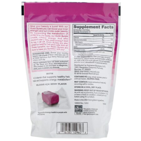 Neocell, Biotin Bursts, Acai Berry Flavor, 10,000 mcg , 30 Soft Chews - Image 2