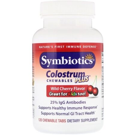 Symbiotics, Colostrum Chewables Plus, Sabor de Cereja Silvestre, 120 Comprimidos Mastigáveis