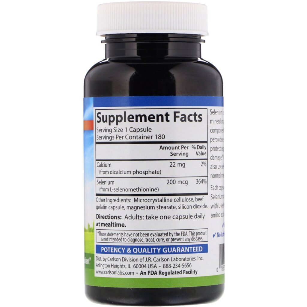 Carlson Labs, Selênio, 200 mcg, 180 Cápsulas - Imagem 2