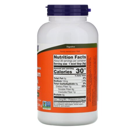 Now Foods, Certificado 100% orgânico, casca de psyllium em pó, 12 oz (340 g) - Image 2