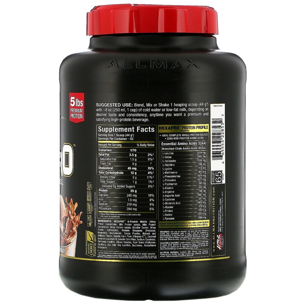 ALLMAX Nutrition, Hexapro, Mistura de 6 Proteínas Ultrapremium, Chocolate, 2,27 kg (5 lb) - Imagem 2