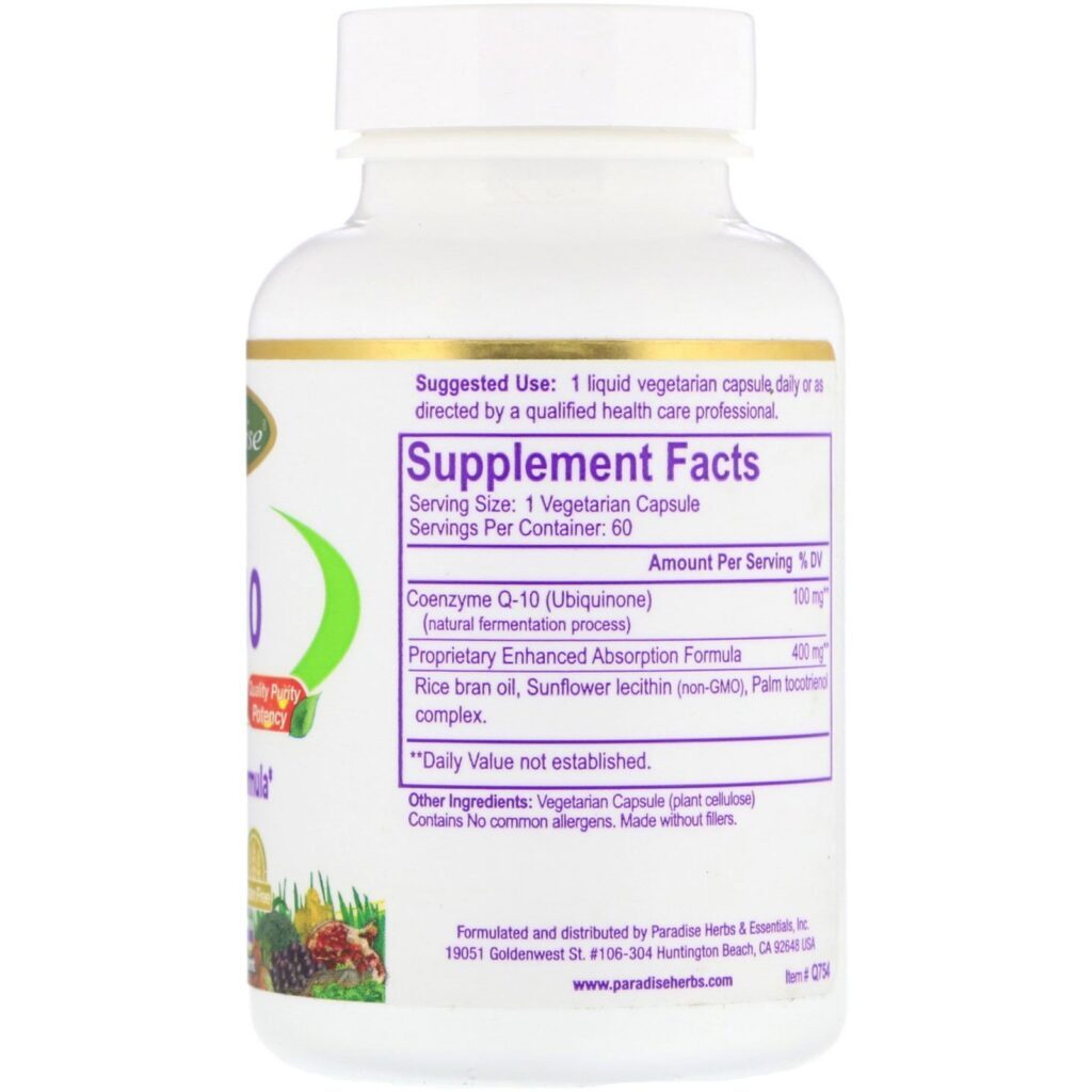 Paradise Herbs, CoQ10, Q-Veg, 60 Vegetarian Capsules - Imagem 2