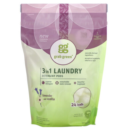 Grab Green, 3-in-1 Laundry Detergent Pods, Lavanda, 24 Lavadas, 432 g (15,2 oz)