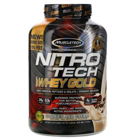 Muscletech, Nitro Tech, 100% Whey Gold, Biscoitos e Creme, 2,51 kg (5,53 lb)