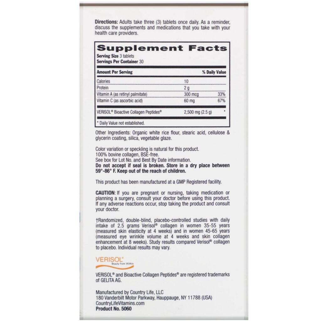 Country Life, Colágeno Tri Layer Maxi-Skin + Vitaminas C e A, 90 Comprimidos - Imagem 3