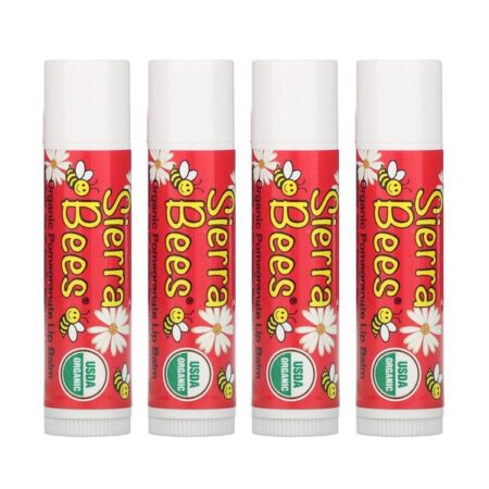 Sierra Bees, Protetores Labiais Orgânicos, Romã, 4 Embalagens, 0,15 oz (4,25 g) Cada