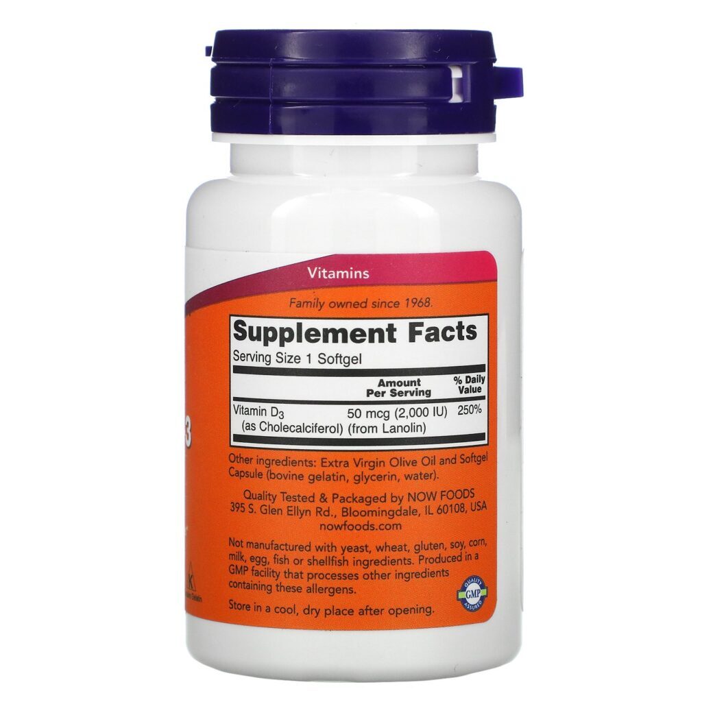 Now Foods, Vitamina D-3 de Alta Potência, 2.000 UI, 120 Cápsulas Softgel - Imagem 2