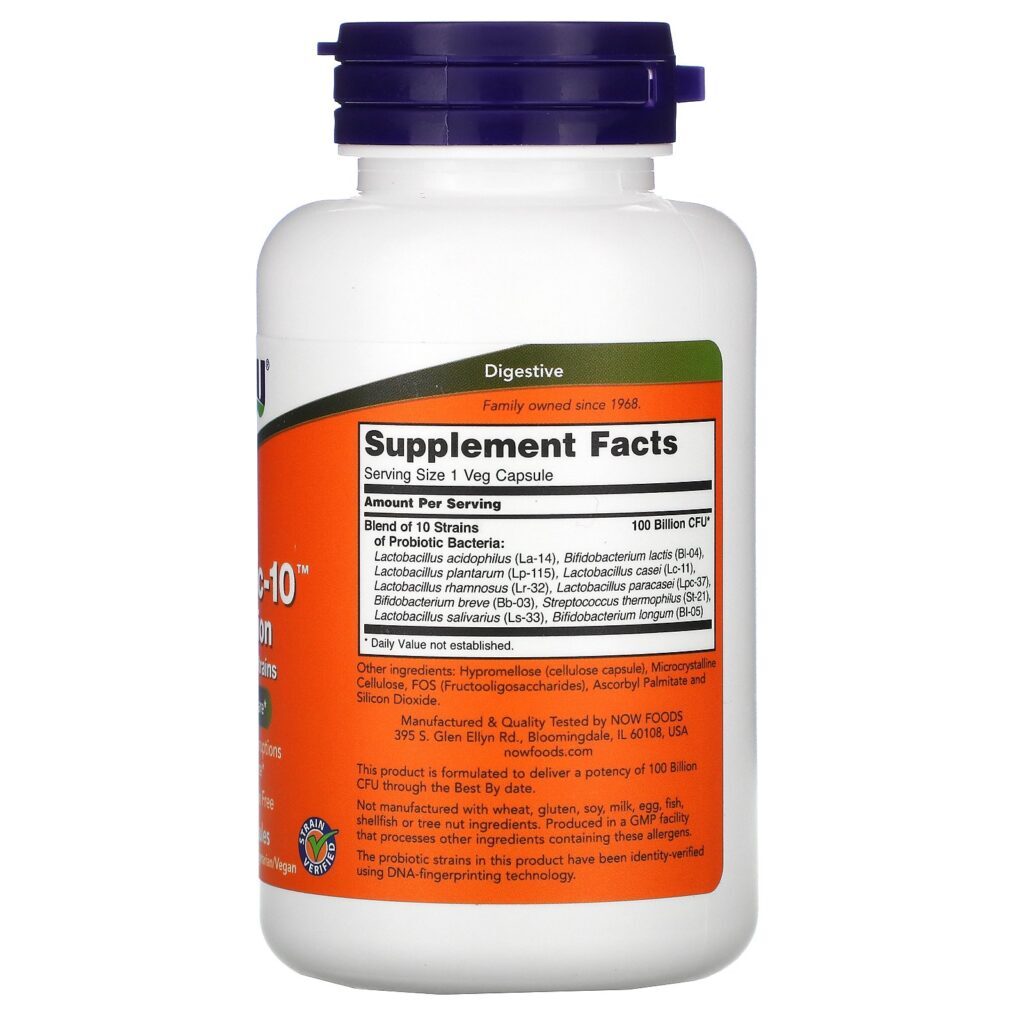 Now Foods, Probiotic-10, 100 Bilhões, 60 Cápsulas Vegetais - Imagem 2