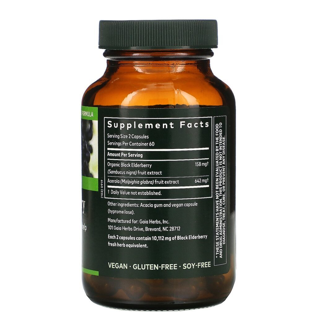 Gaia Herbs, Sabugueiro Preto, 120 Cápsulas Veganas - Imagem 2