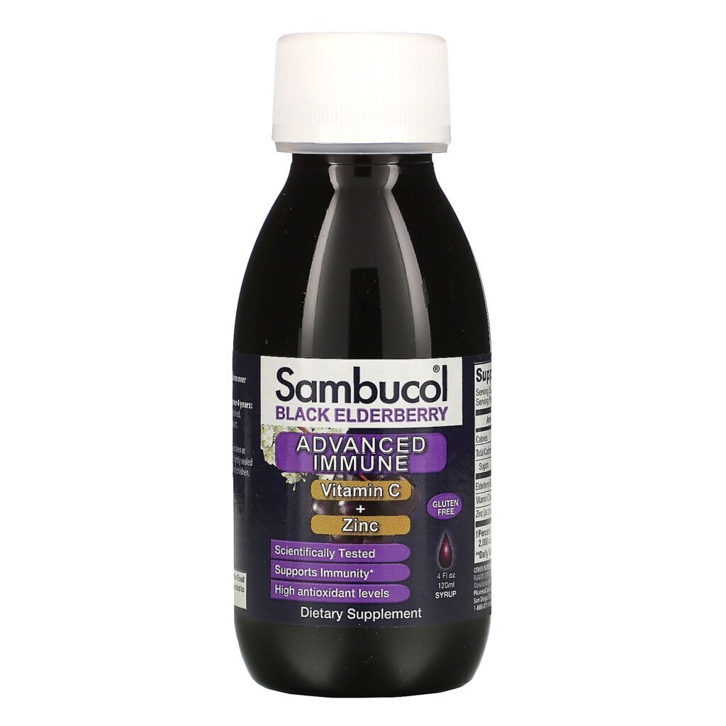 Sambucol, Xarope de Sabugueiro Preto, Imune Avançado, Vitamina C + Zinco, Baga Natural, 120 ml (4 fl oz) - Imagem 3