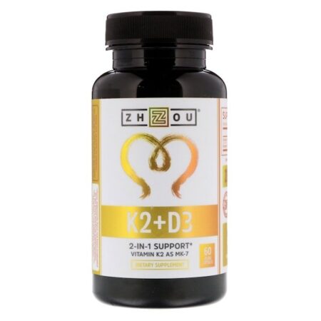 Zhou Nutrition, K2 + D3, Suporte 2-em-1, 60 Cápsulas Vegetais