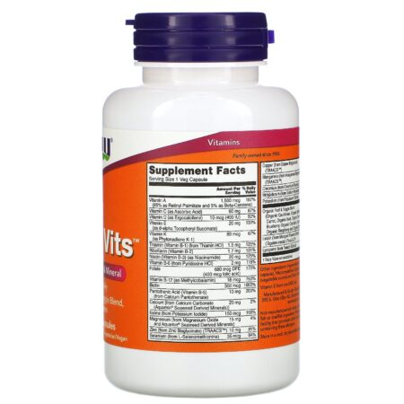 Now Foods, Daily Vits, Multivitamínico e Minerais, 120 Cápsulas Vegetarianas - Image 2