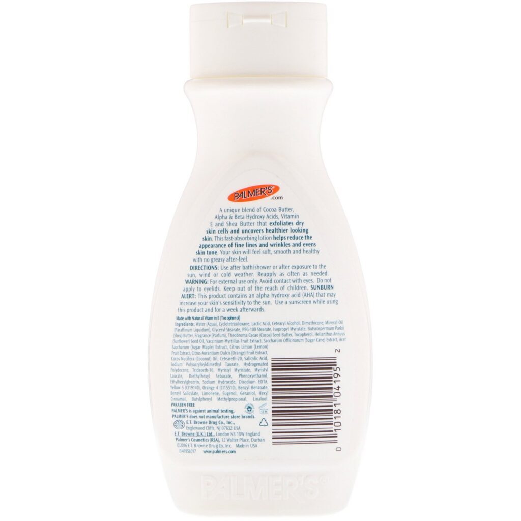 Palmer's, Cocoa Butter Formula, com Vitamina E, Loção Hidratante Alfa/Beta Hidroxi, 250 ml (8,5 fl oz) - Imagem 2