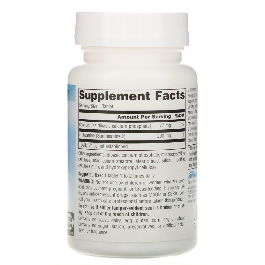Source Naturals, L-Teanina, 200 mg, 60 tabletes - Imagem 2