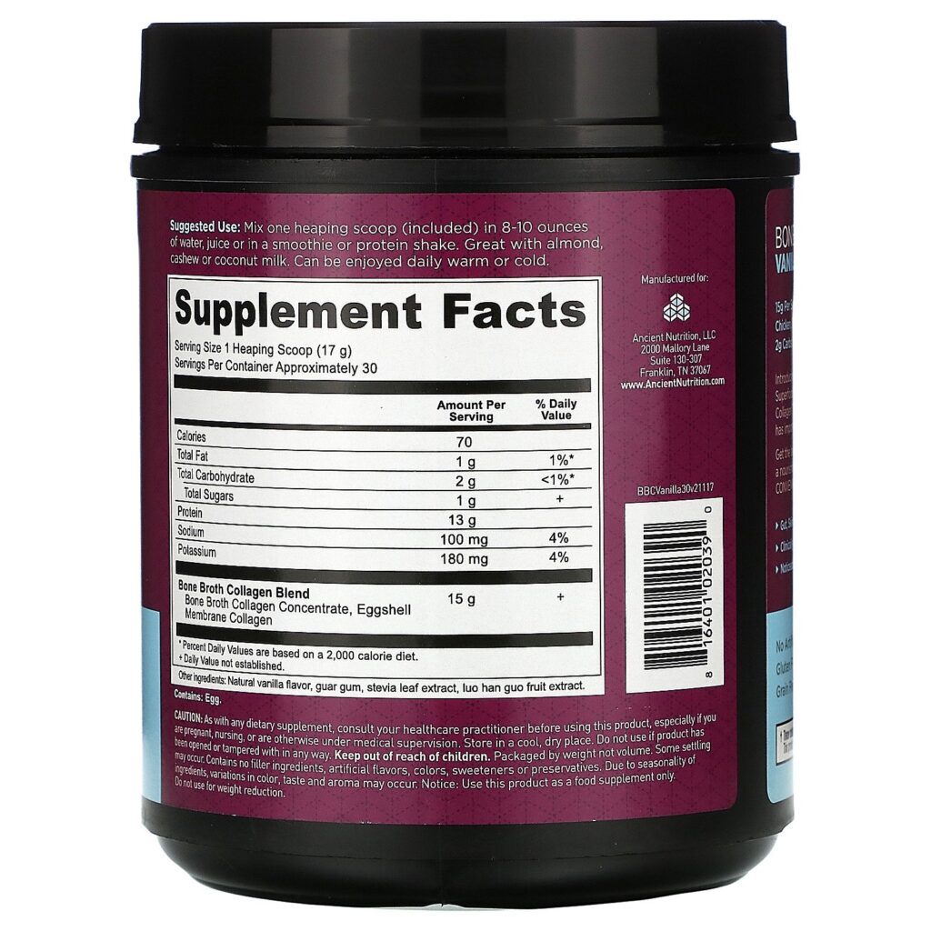 Dr. Axe / Ancient Nutrition, Bone Broth Collagen, Vanilla, 1.14 lbs (517 g) - Imagem 2