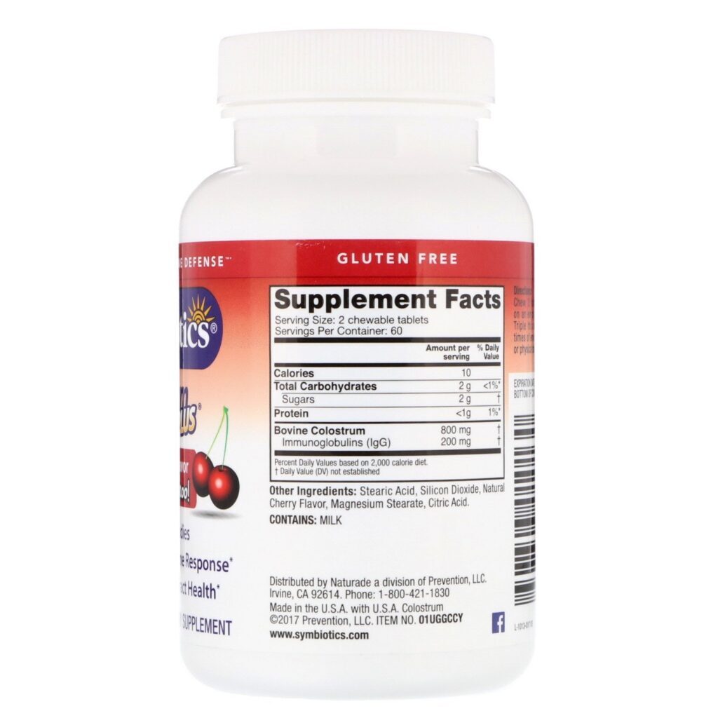 Symbiotics, Colostrum Chewables Plus, Sabor de Cereja Silvestre, 120 Comprimidos Mastigáveis - Imagem 2