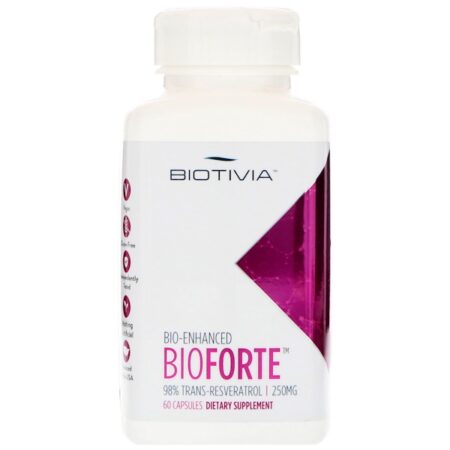 Biotivia, Bioforte, 98% Trans-Resveratrol, 250 mg, 60 Cápsulas