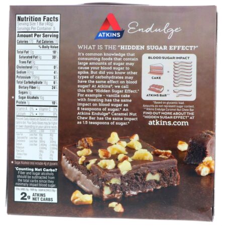 Atkins, Endulge, Brownie Nutty Fuge 5 Barras, 1,41oz (40 g) Cada - Image 2