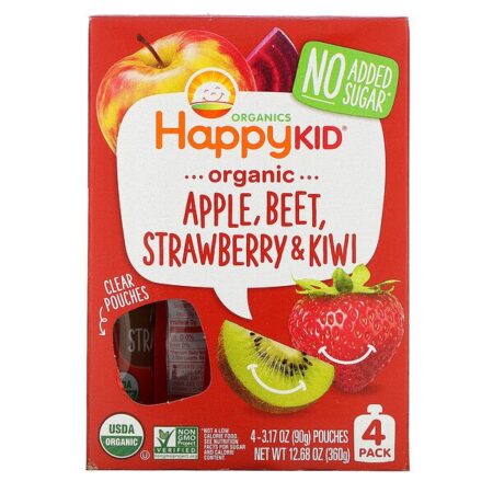 Happy Family Organics, Happy Squeeze, Superalimentos Orgânicos, Twist, Maçã Orgânica, Beterraba, Morango e Kiwi, 4 Sachês, 90 g (3,17 oz) Cada