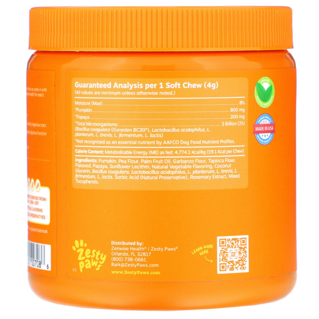Zesty Paws, Biscoitos Probióticos para Cães, Digestão, Todas as Idades, Sabor Abóbora, 90 Gomas Macias - Imagem 2